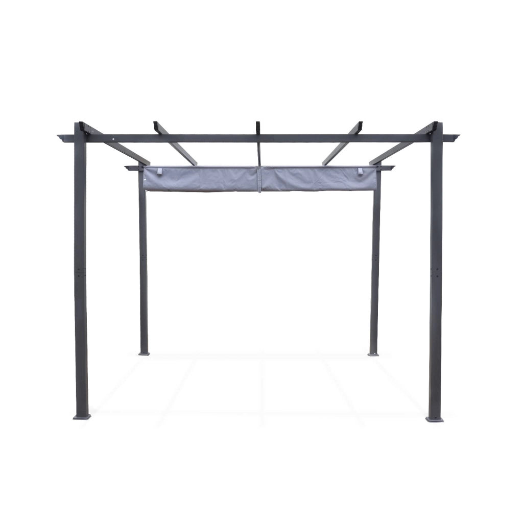 3x3m pergola, alluminio, copertura scorrevole, grigio