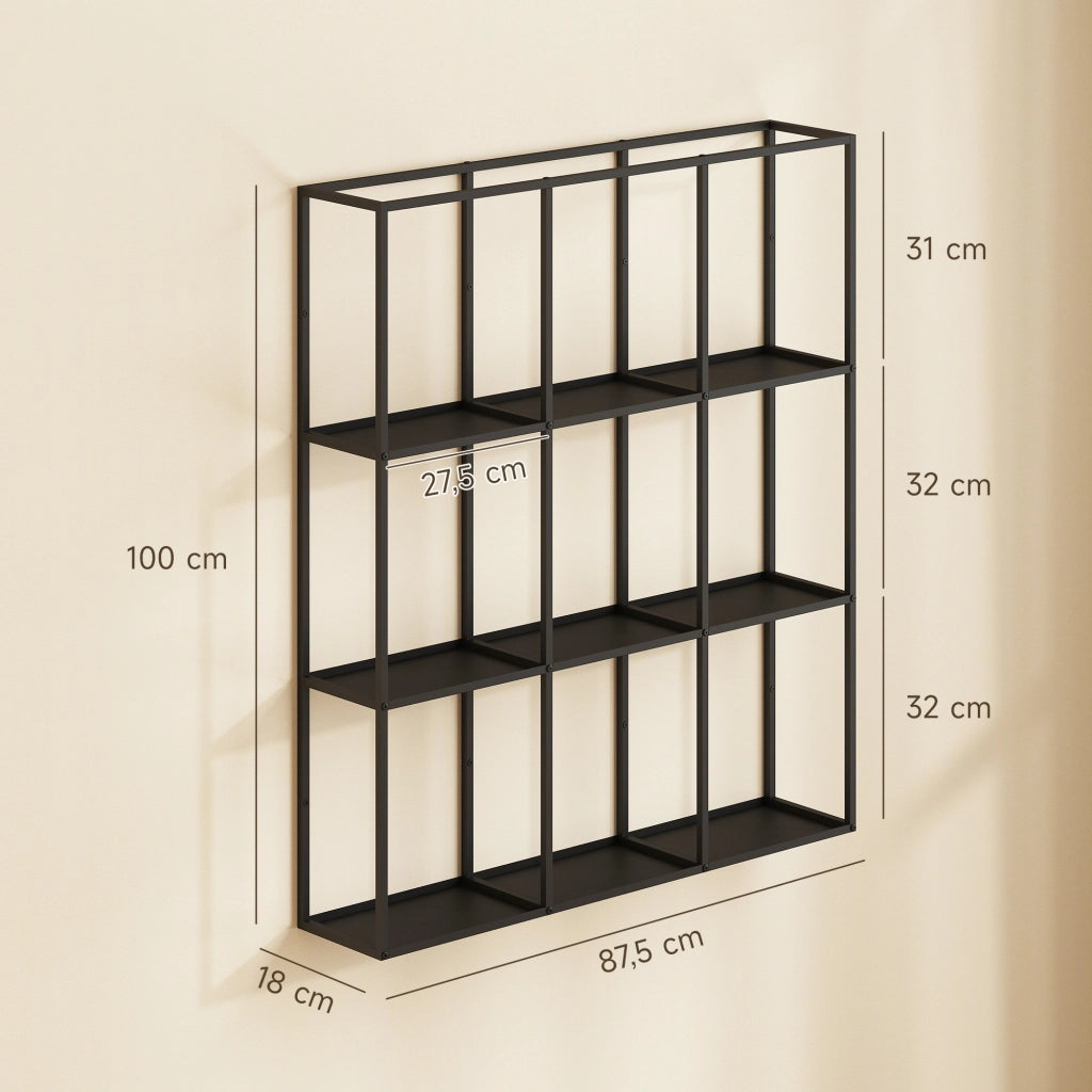 Libreria Murale a Ripiani in Metallo ¨C zephmum ¨C 87.5x18x100cm Nero