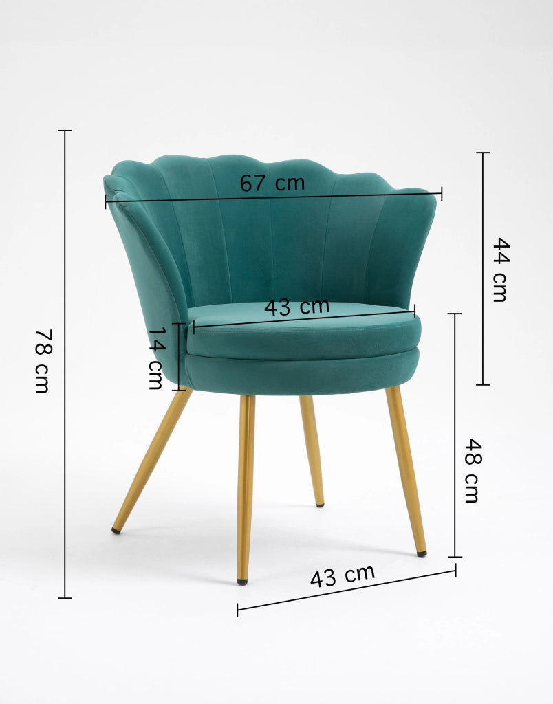 Poltrona Conchiglia Camera da Letto in Velluto Design Moderno Maddina Petrolio