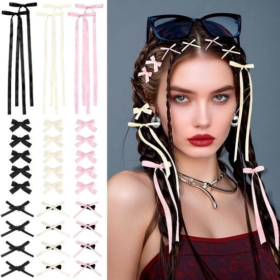 Set di 33 clip per capelli per bambine, clip per capelli snap con lunghe strisce, accessori per capelli in stile - Set di 33 - Accessori per bambine - Rosa, bianco, nero - 3 disegni