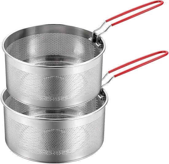 Set di 2 Pastaio in Acciaio Inossidabile – Maniglia Rimovibile – Setaccio Profondo per Pasta, Verdure, Frittura e Cottura