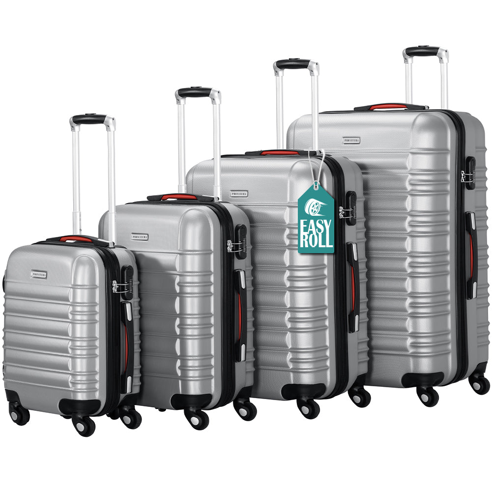 Set 4 Valigie Rigide Trolley Easy Roll Bagaglio a Mano e Stiva da Viaggio in ABS Argento