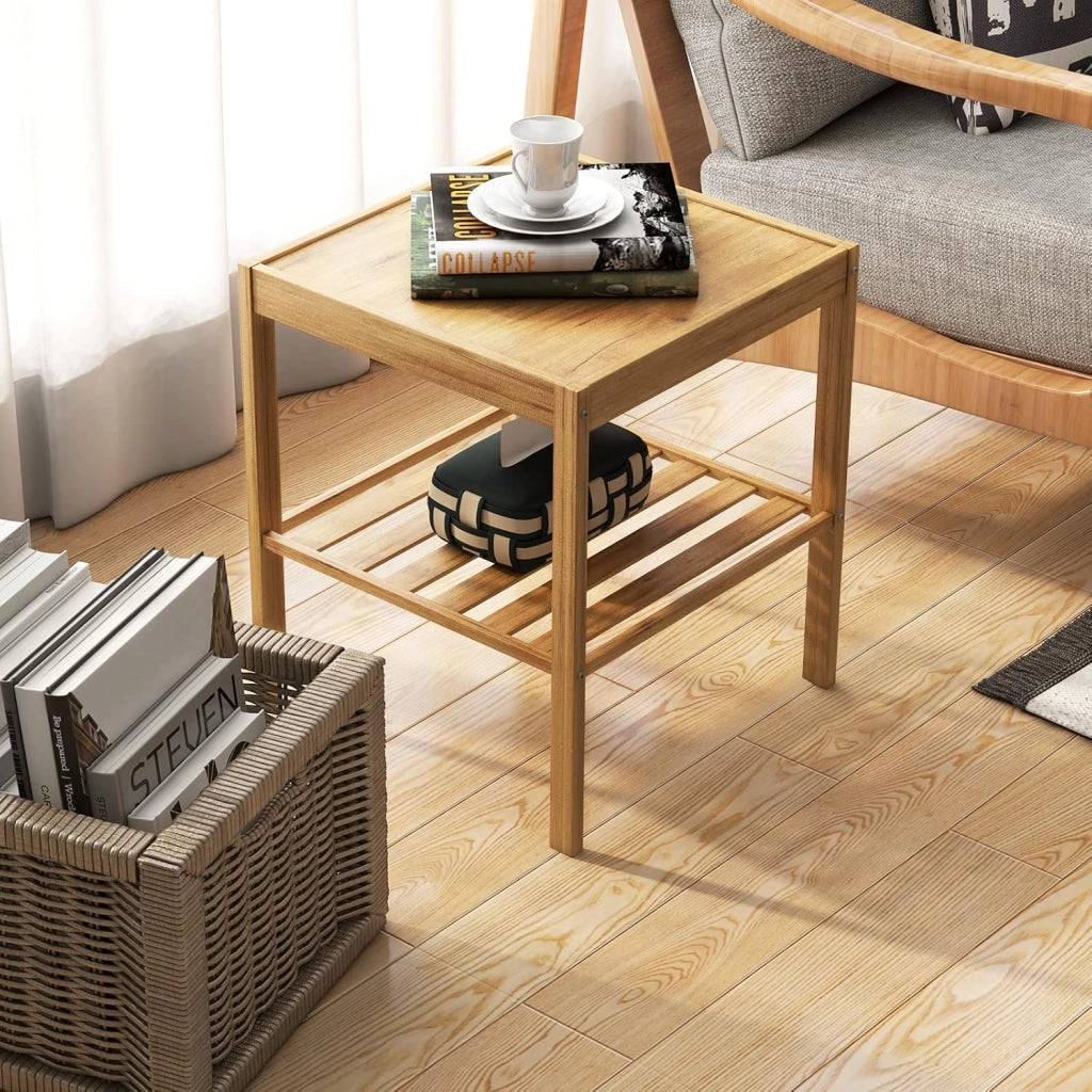 Set di 2 Comodini in Bambù, Comodino Camera da Letto, Tavolo Piccolo per Soggiorno, Ufficio, Cucina, 40x40x45 cm, Naturale