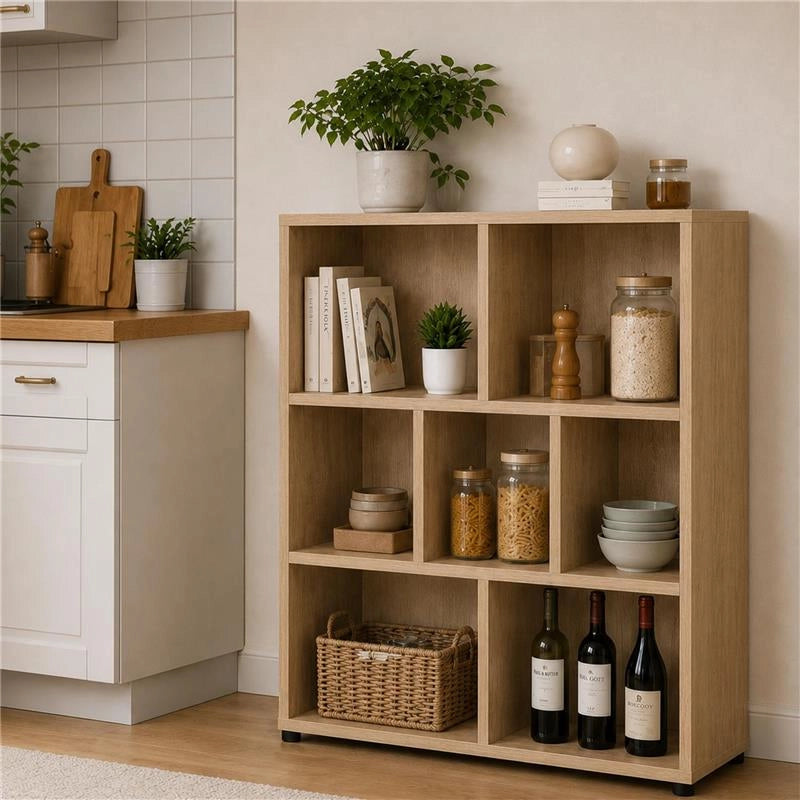 LIBRERIA IN LEGNO CON 7 RIPIANI COLORE ROVERE DIMENSIONI 90X30X106 CM