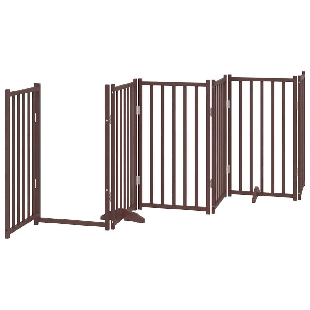 Cancelletto di sicurezza per cani con porta 6 pannelli legno massello di abete marrone 02_0023328