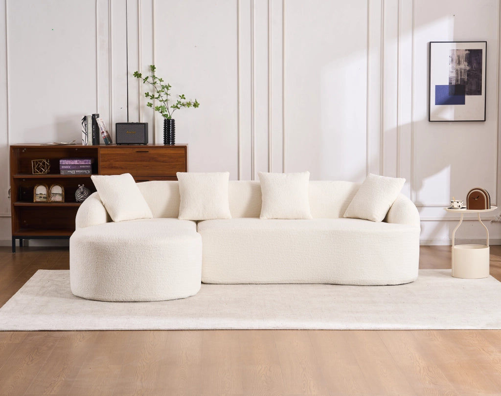 Divano angolare modulare con chaise longue sinistra e montaggio senza attrezzi in chenille bianco