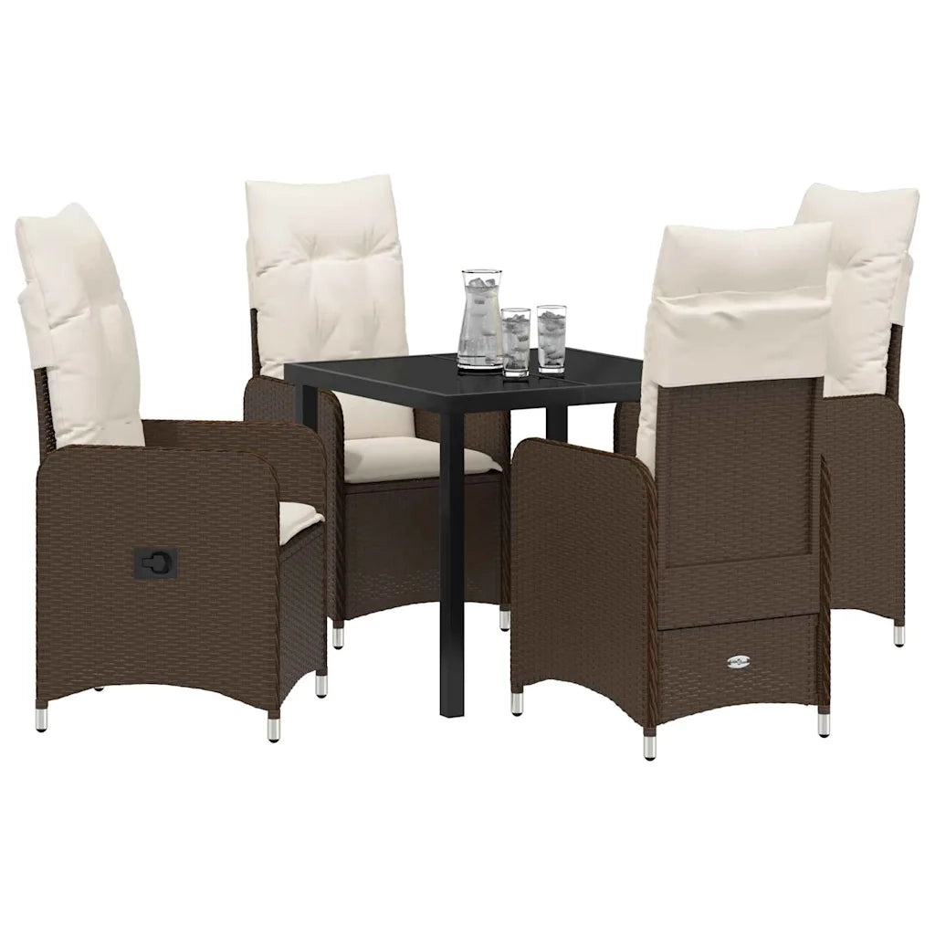 Set da Pranzo per Giardino con cuscino 5 pcs Marrone polyrattan 3379640
