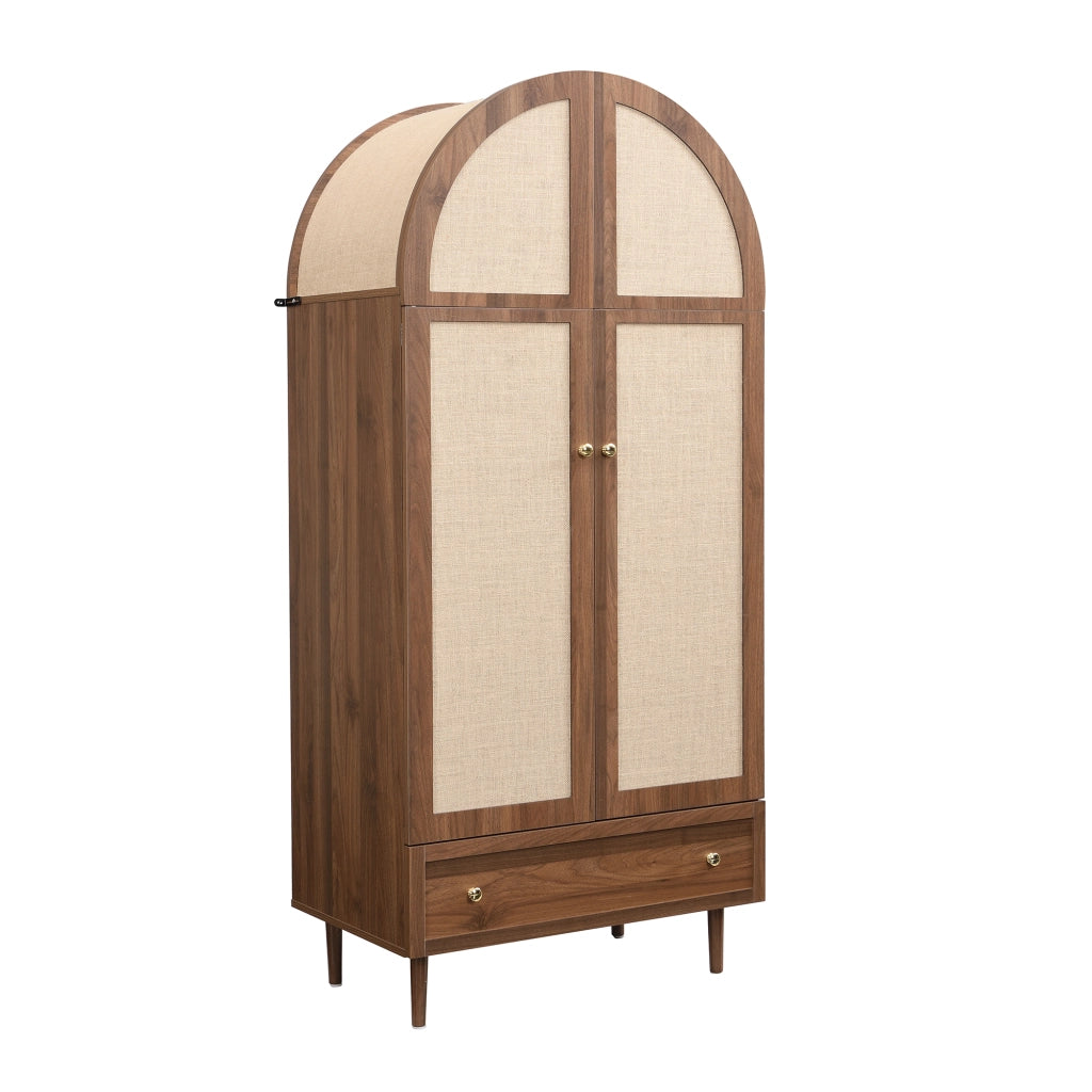 Armadio con cassetto e asta appendiabiti; ante rivestite in tessuto; stile moderno per camera da letto; in MDF; legno; 79 × 50 × 175 cm