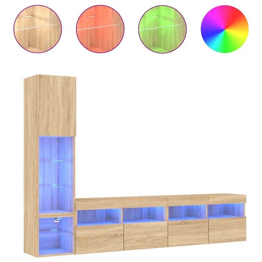 Mobili TV a Muro con LED 4pz Rovere Sonoma Legno Multistrato 3216713