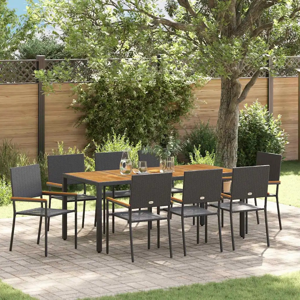 Set da Pranzo per Giardino 9 pcs Nero polyrattan 3365412