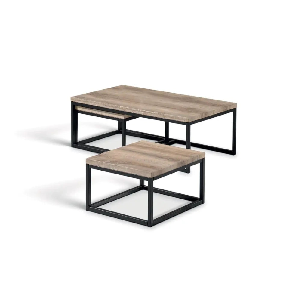 Tavolino stile industriale HELLINGTON effetto vecchia quercia - Tavolino basso - Set di 3 pezzi