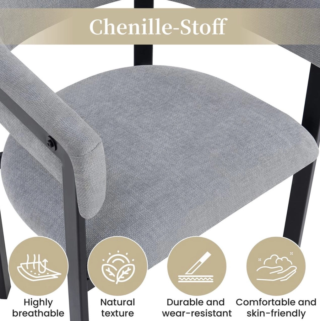 Set di 6 sedie da pranzo moderne in chenille grigio con schienale avvolgente