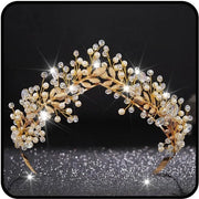 Corona di Festa per Bambine - Tiara in Oro con Strass - Decorazione per la Coda di Cavallo - Corona per Ragazze - Fascia per la Testa con Perle - Materiale Duraturo - Adattamento di Misura Flessibile