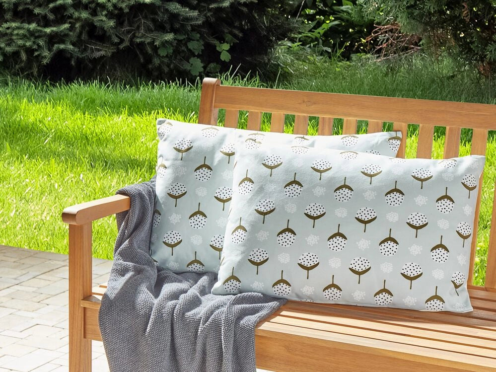 Set di 2 cuscini per esterni in poliestere verde chiaro 40 x 60 cm Cuscino da giardino rettangolare con stampa geometrica