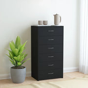 Credenza con 6 Cassetti-Buffet-Armadio da cucina Nera 50x34x96 cm in Legno Multistrato