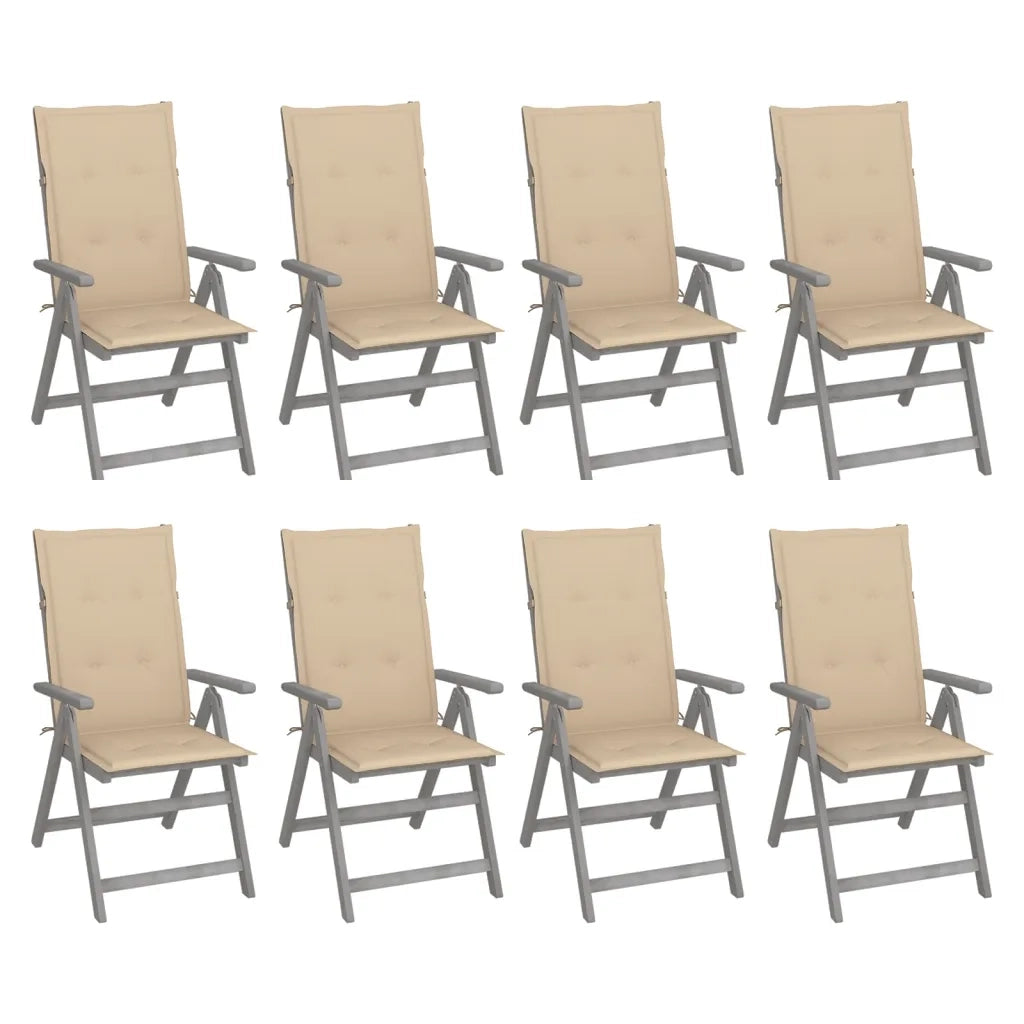 Sedie Giardino Reclinabili 8pz Cuscini Massello Acacia Grigio cod mxl 24179