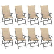 Sedie Giardino Reclinabili 8pz Cuscini Massello Acacia Grigio cod mxl 24179