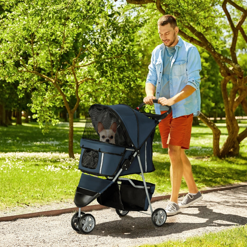 Carrello per Cani Piccoli con Cestino ¨C zephmum ¨C 75x45x97 cm Blu Scuro