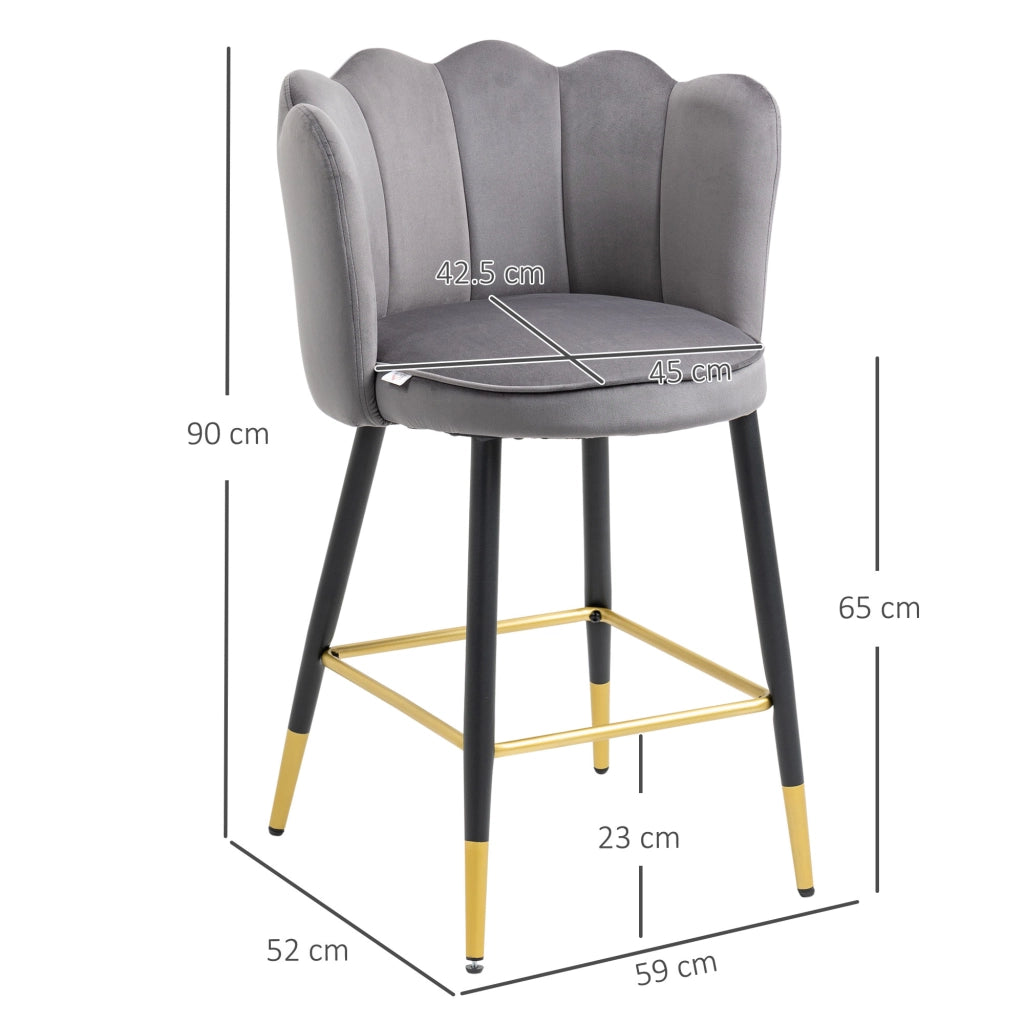 EasyComfort Set da 2 Sgabelli da Bar Vellutati con Poggiapiedi e Base in acciaio, 59x52x90cm, Grigio