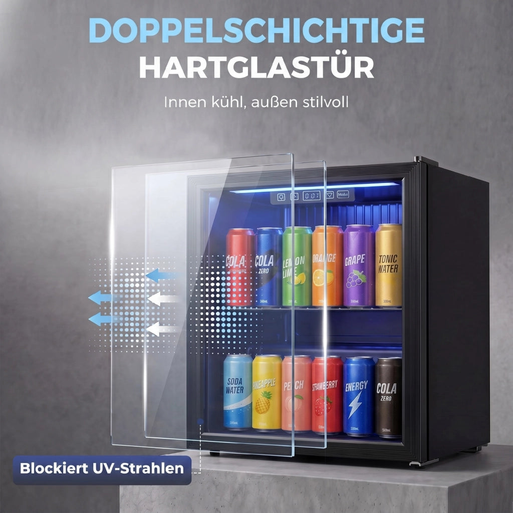 Frigorifero per bevande 50L ¨C Xylo ¨C porta doppio vetro, LED, nero