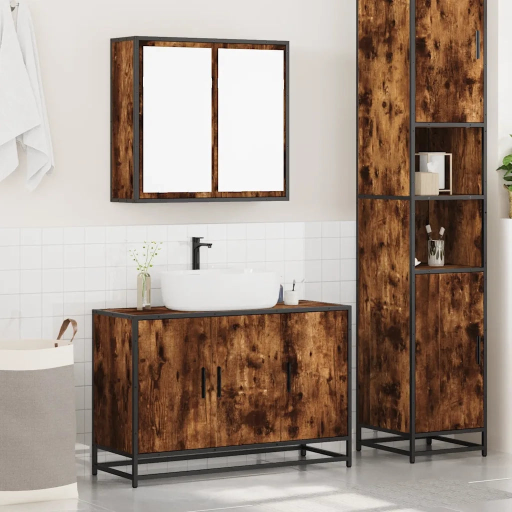 Set Mobili da Bagno 2 pz Rovere Fumo in Legno Multistrato 3300892