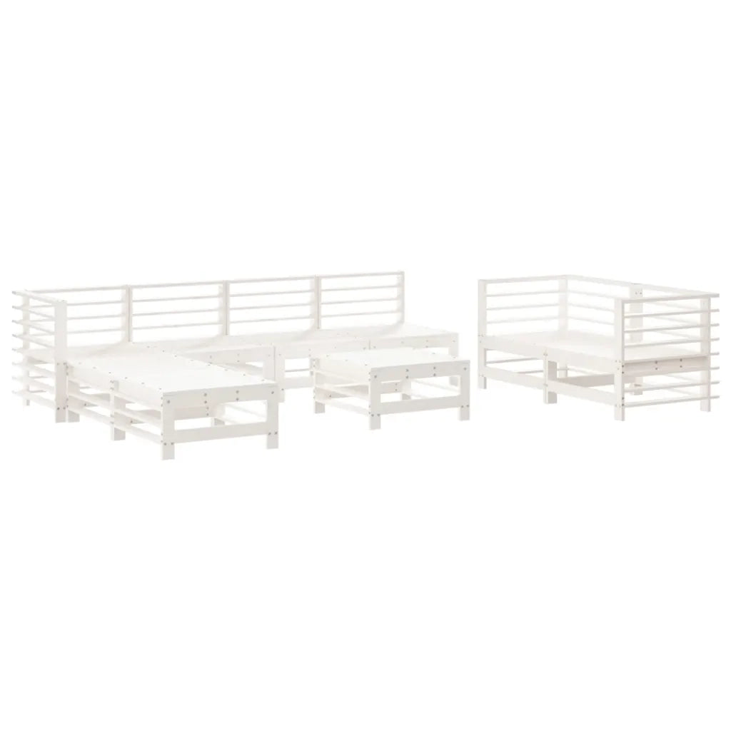 Set Salotto da Giardino 9 pz Bianco in Legno Massello di Pino