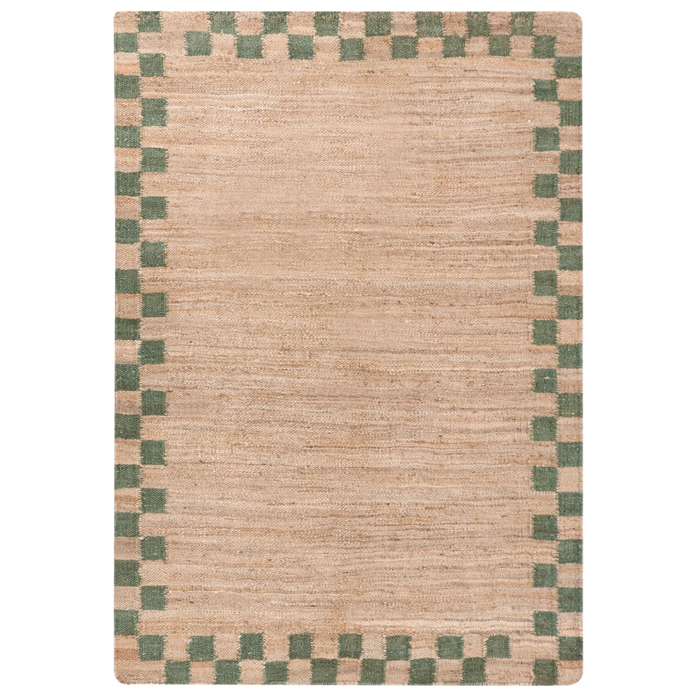 Tappeto beige e verde in cotone e iuta 160 x 230 cm Rettangolare Tessuto Stile rustico Soggiorno Camera da letto Bordo a scacchi