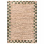Tappeto beige e verde in cotone e iuta 160 x 230 cm Rettangolare Tessuto Stile rustico Soggiorno Camera da letto Bordo a scacchi