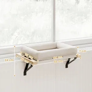 Cuccia per gatti con supporto per davanzali e termosifoni, cuscino incluso, telaio in legno, bianco