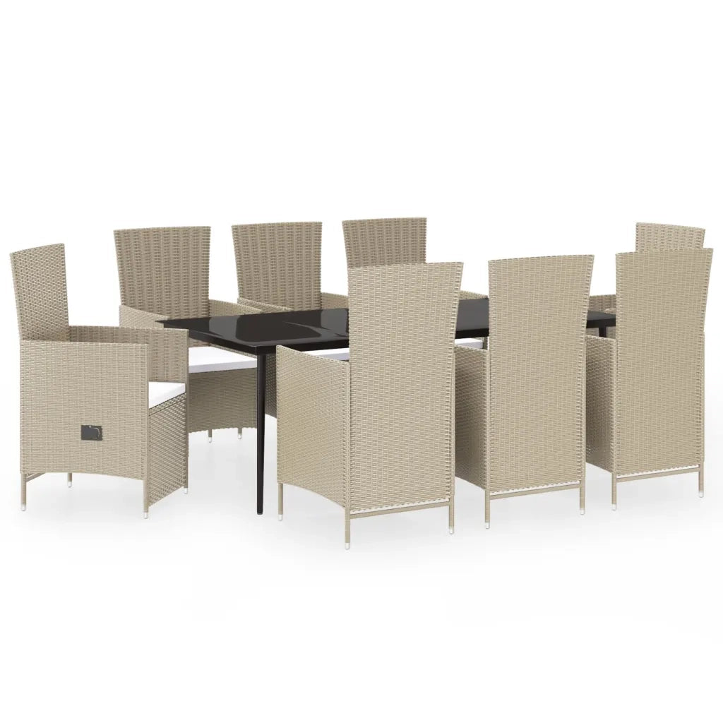 Set da Pranzo da Giardino 9 pz con Cuscini Beige 3099472