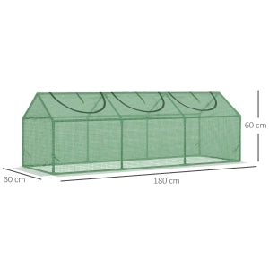 Mini serra da giardino con finestre apribili, copertura impermeabile e struttura in acciaio, 180x60x60 cm