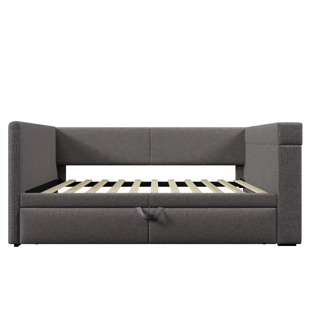 Divano letto ULEVR 90x200 cm con letto estraibile, USB, Type-C e portabicchieri, grigio