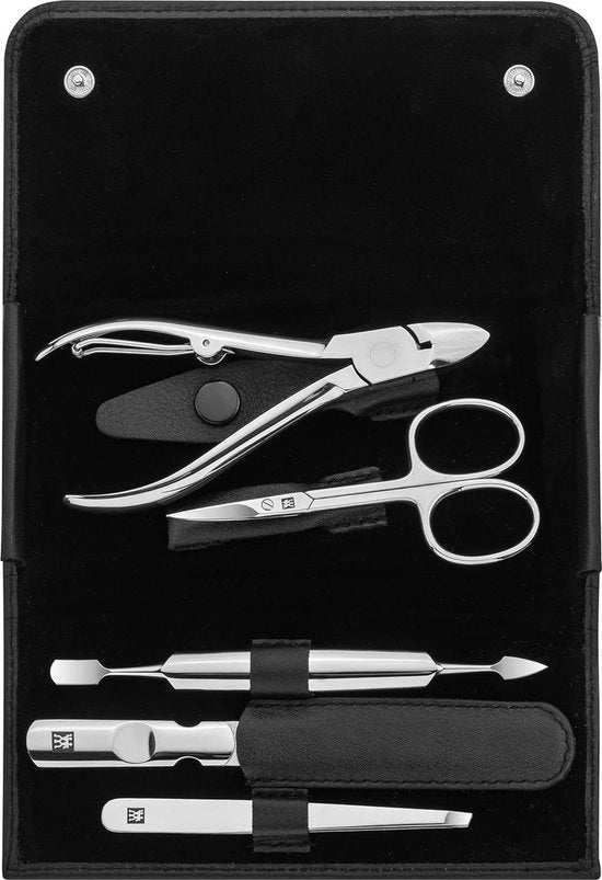 Kit di manicure Classico in acciaio inox con custodia a rullo nero - 97437-004-0 - 9 x 4 x 3 cm - 5 pezzi