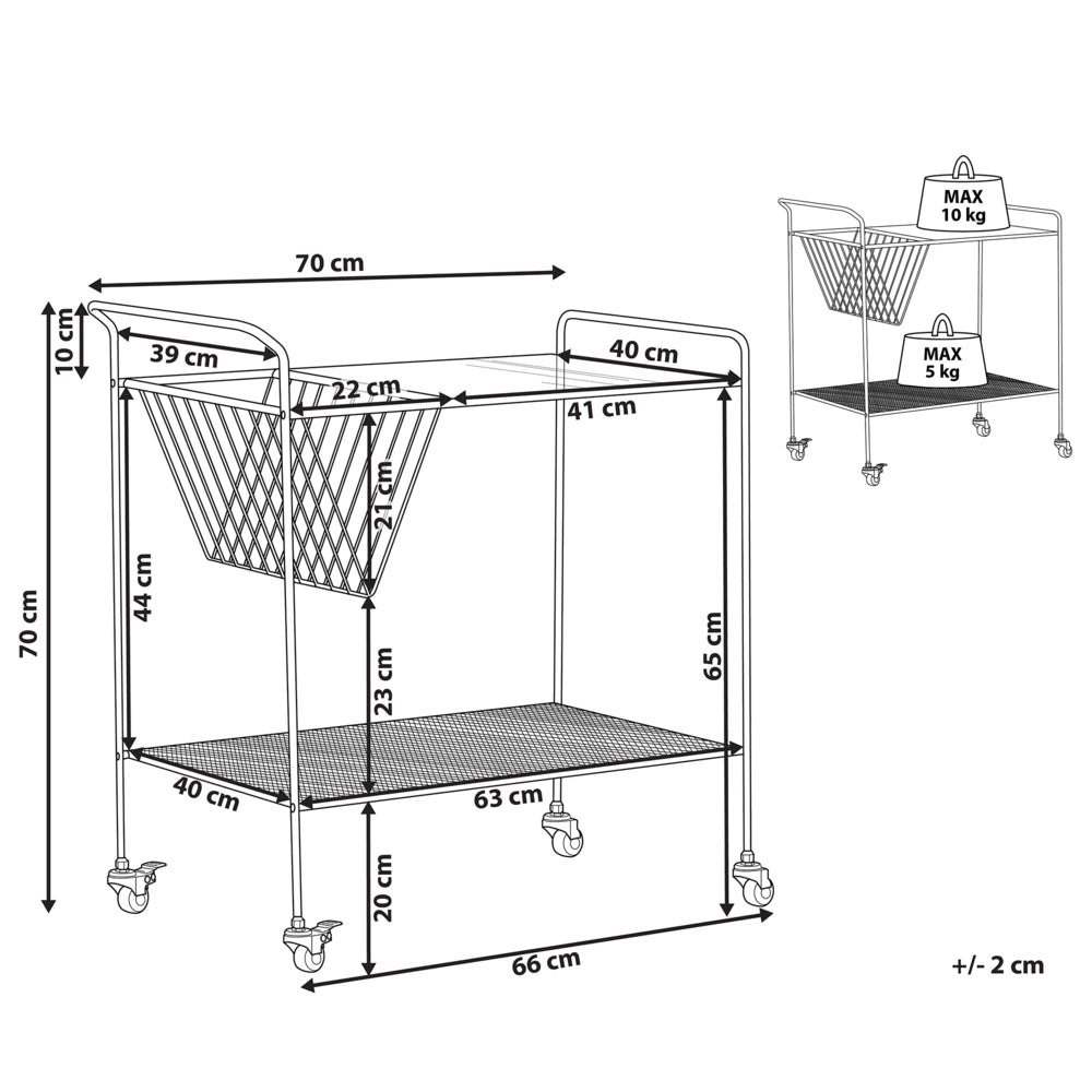 Carrello da Cucina in Metallo Nero 70 cm Piano in Vetro Temperato con Ripiano e Ruote Industrial Modern