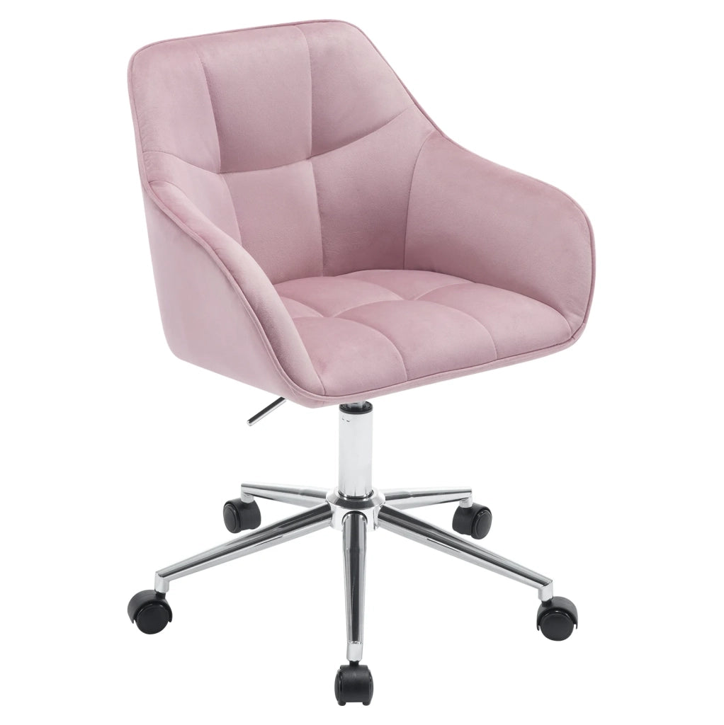 Sedia da ufficio ergonomica rosa in velluto con ruote