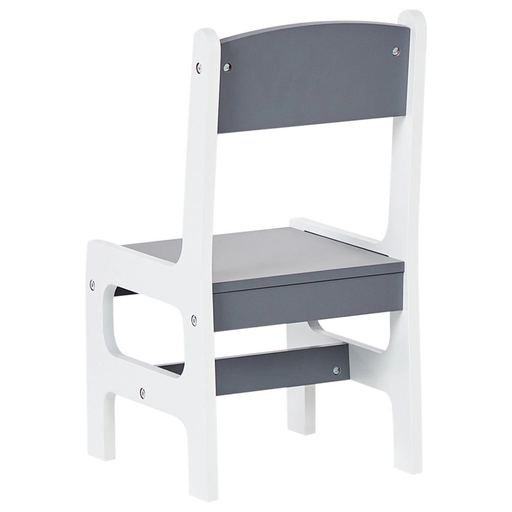 Set per bambini a 2 posti Tavolo con sedie MDF bianco e grigio Due scatole in tessuto non tessuto Cameretta per bambini alla moda