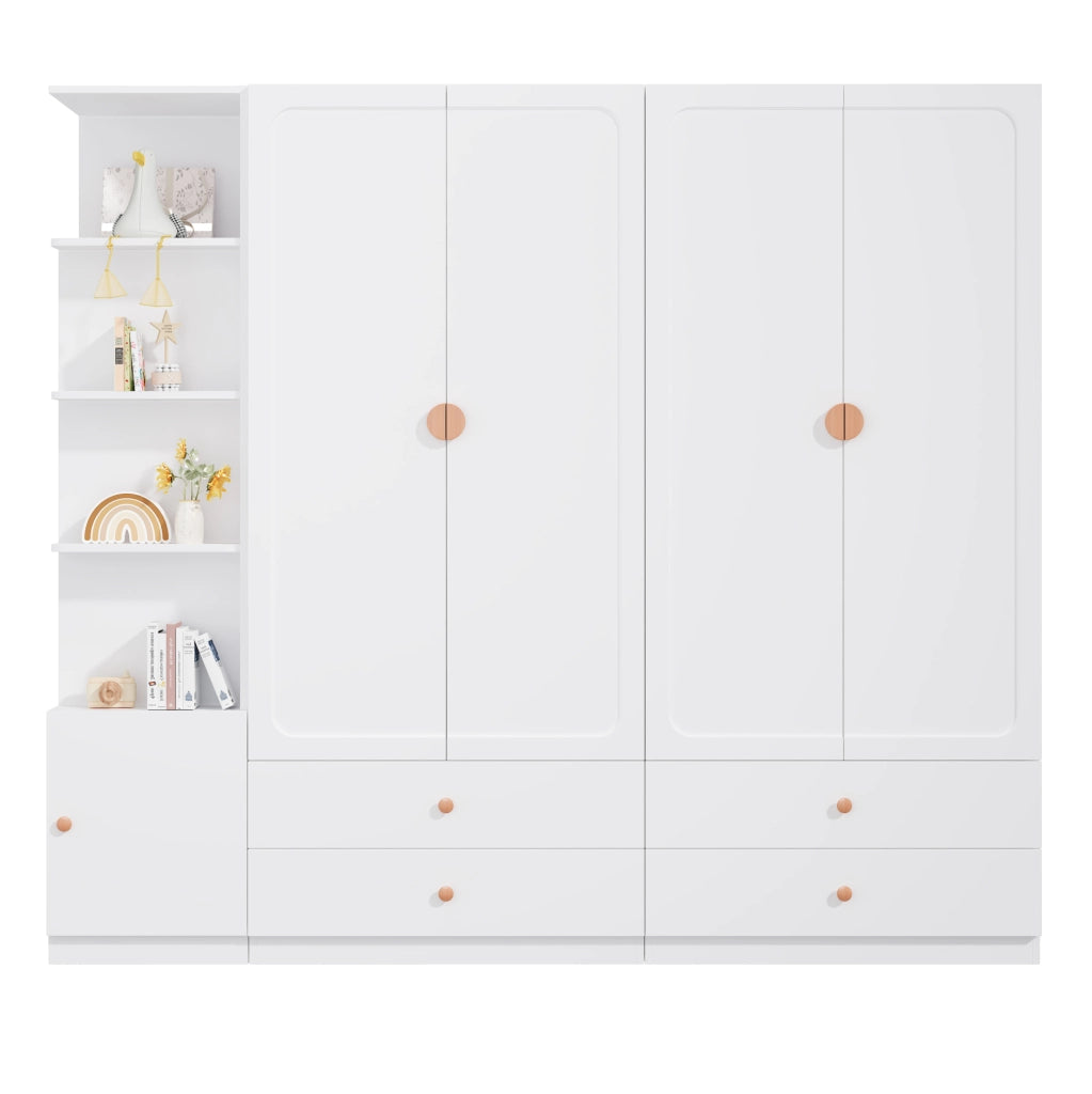 Armadio bianco con 3 aste appendiabiti e 4 cassetti; 225 x 45 x 200 cm