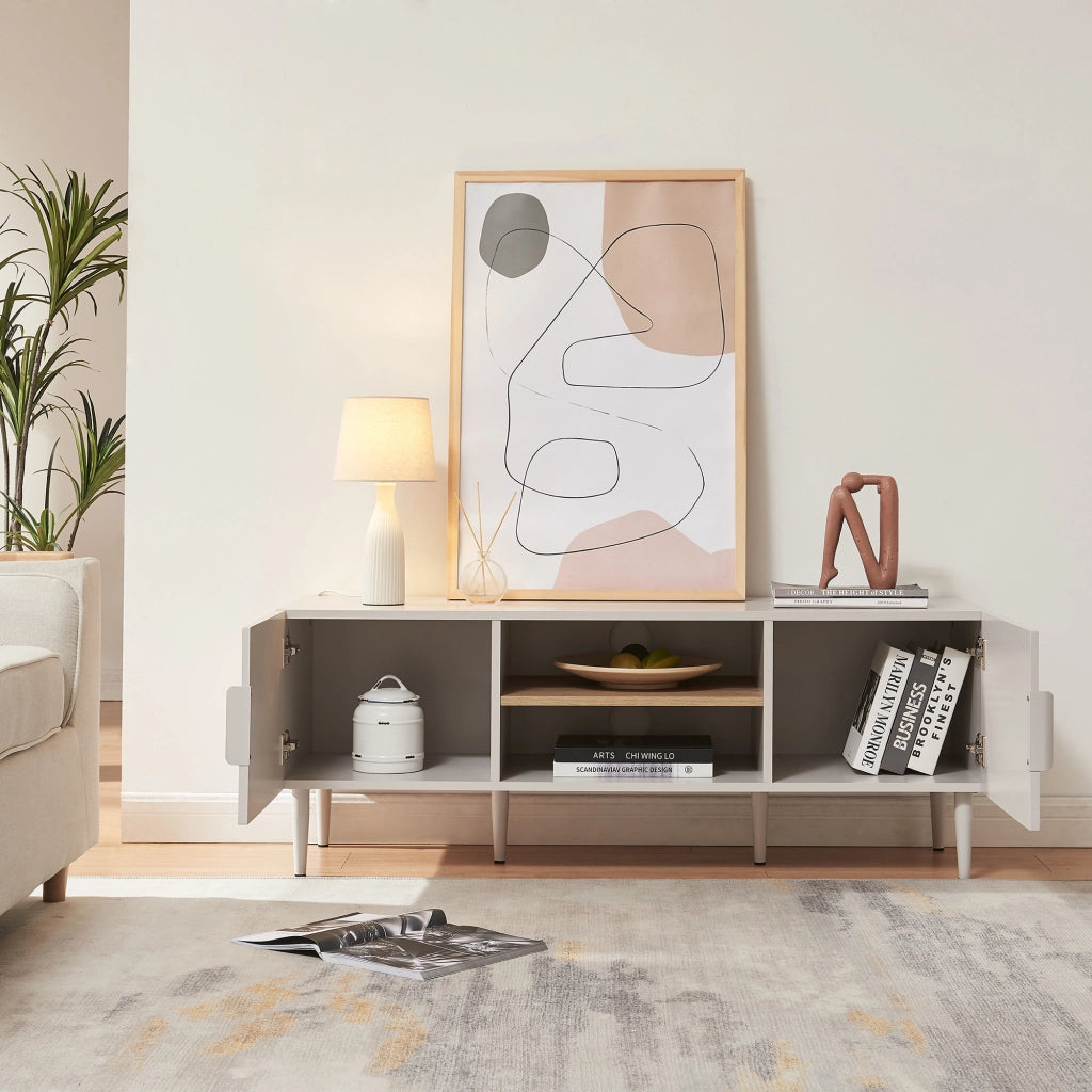 Mobile TV Starvili con Ante e Scomparti Aperti 120x40x45 cm Beige [en.casa]