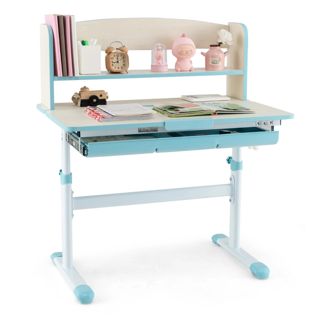 Scrivania da studio per bambini regolabile in altezza con piano inclinabile, Tavolo da scrittura per bambini Blu-Tavoli e sedie