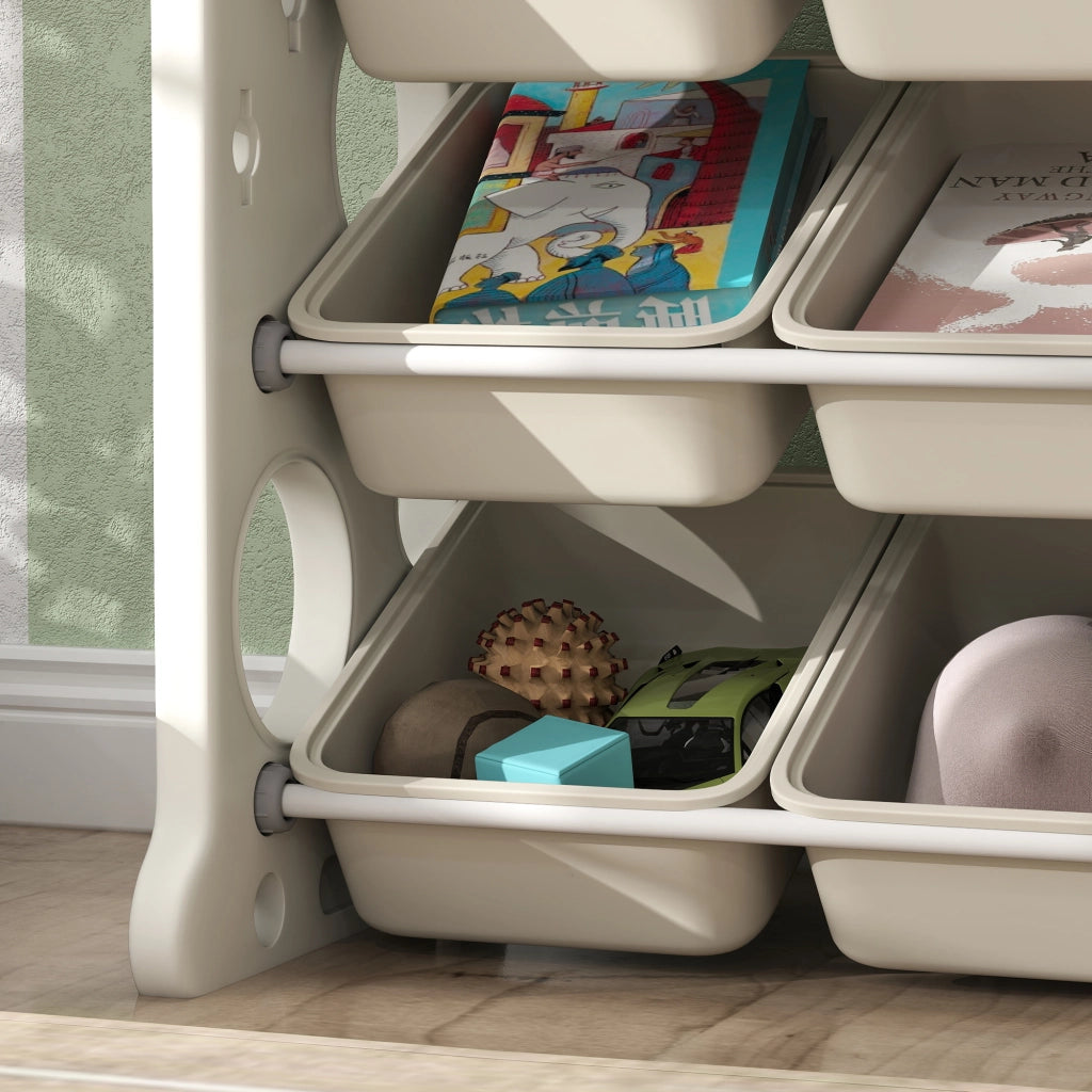 Libreria per Giochi a 4 Livelli con 9 Contenitori ¨C zephmum ¨C Bianco Crema, HDPE, 77x42x94 cm