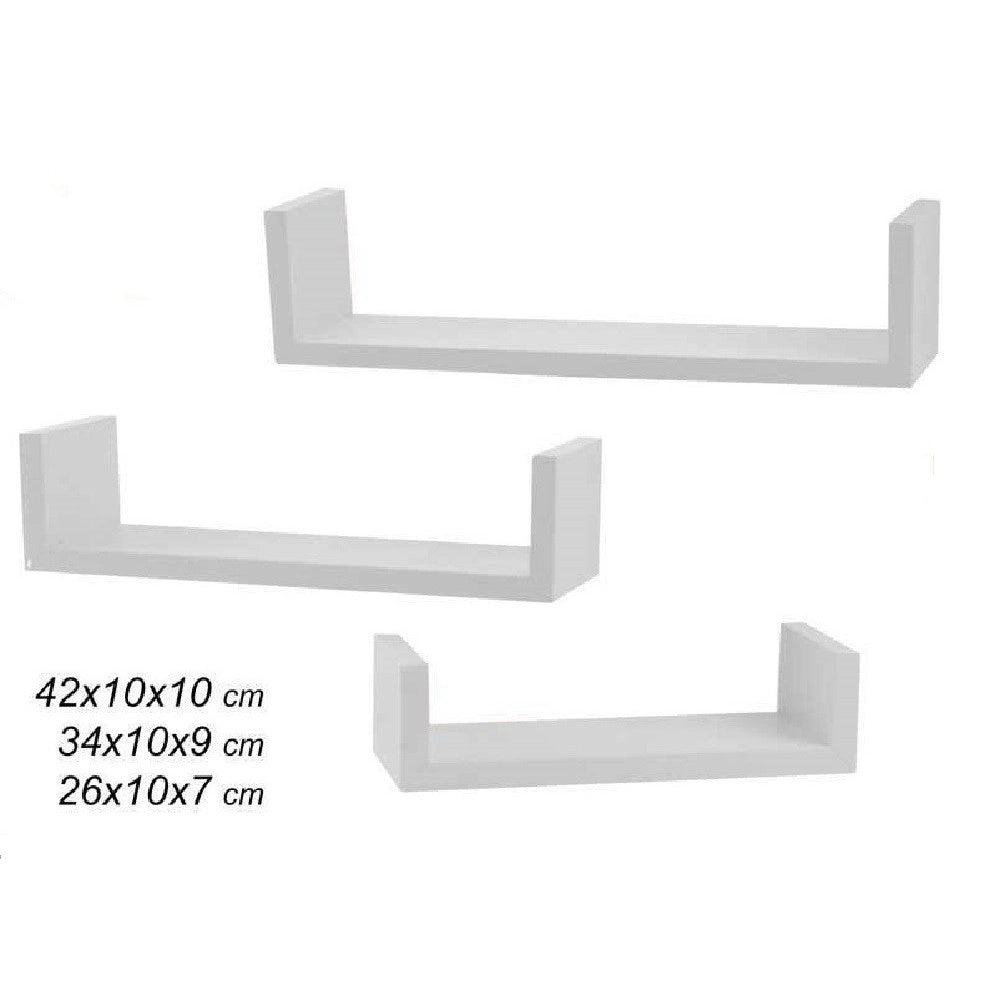Trade Shop - Set 3 Mensole Parete In Legno Color Bianco Moderne Design Bordi Scaffale 621710 -