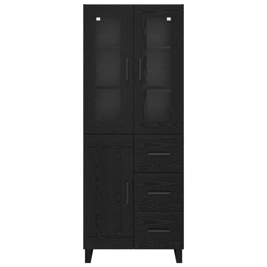 Credenza 2 pz | Madia | Buffet da pranzo | Armadio da pranzo Rovere Nero Legno Stratificato e Vetro