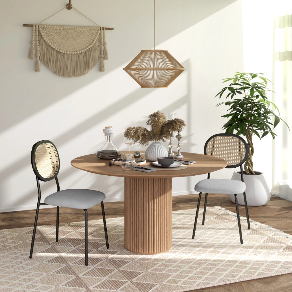 Sedia da pranzo con schienale in rattan e tessuto ¨C zephmum ¨C grigio 44x54x87 cm