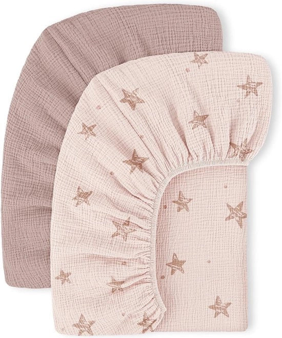 Set di 2 coperte per lettino in mussola di cotone per bambini - 60 x 120/70 x 140 cm - stampa stelle rosse. Adatto per coperte per lettino, lettino da viaggio e lettino supplementare.
