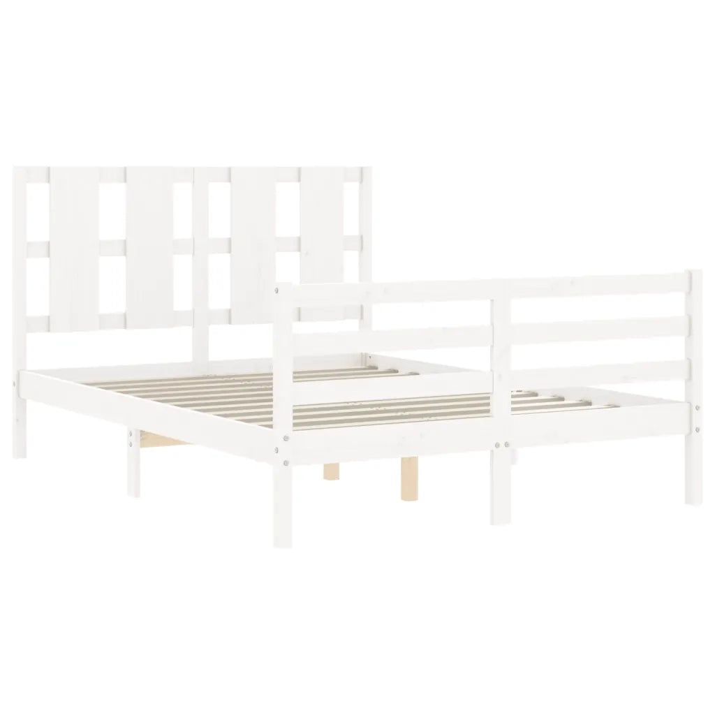 Giroletto con Testiera-Struttura Letto con testiera Bianco Small Double Legno Massello 145113