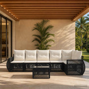 Set Divano da Giardino 7 pz Nero e Bianco Crema polyrattan 3435424