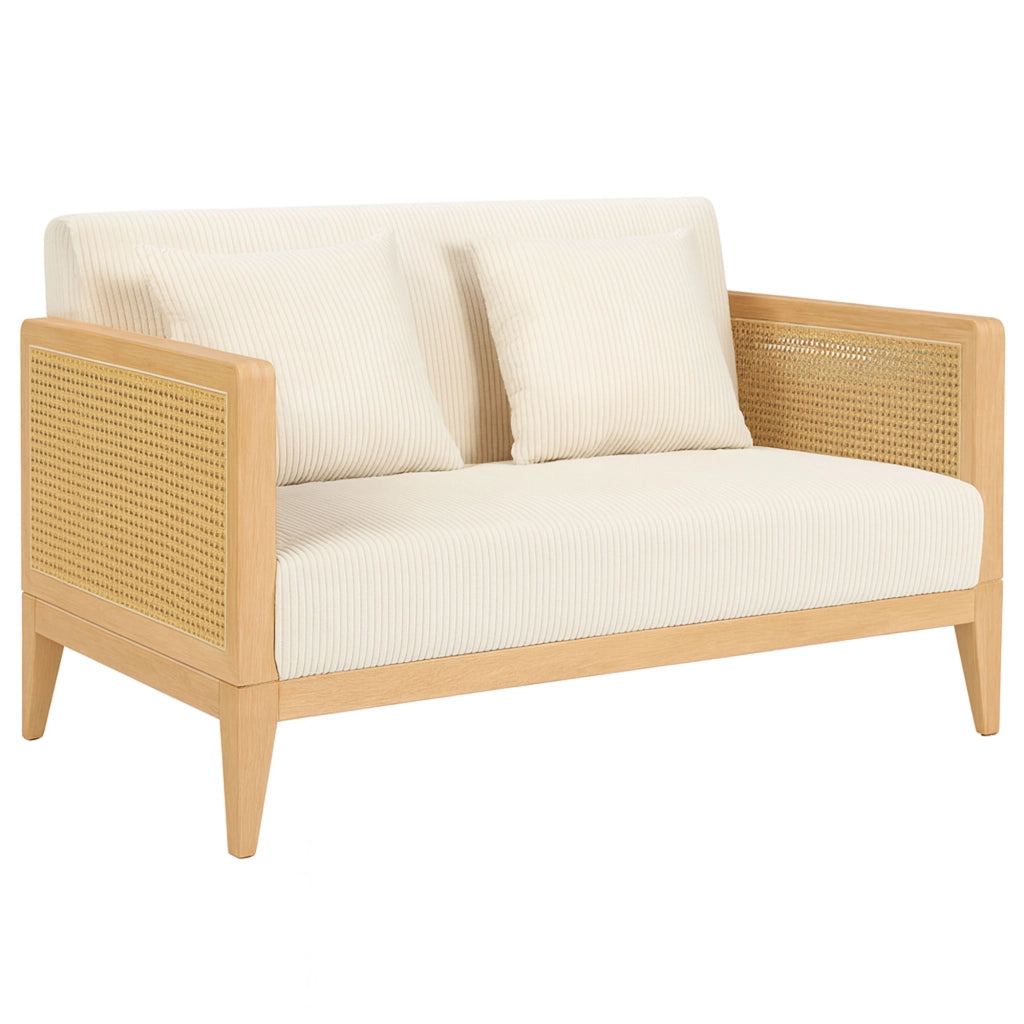 Artena Duo - Divano 2 Posti 143x80x84,5 cm Divanetto in Legno Massello e Polyrattan Rovere con Cuscini Bianco