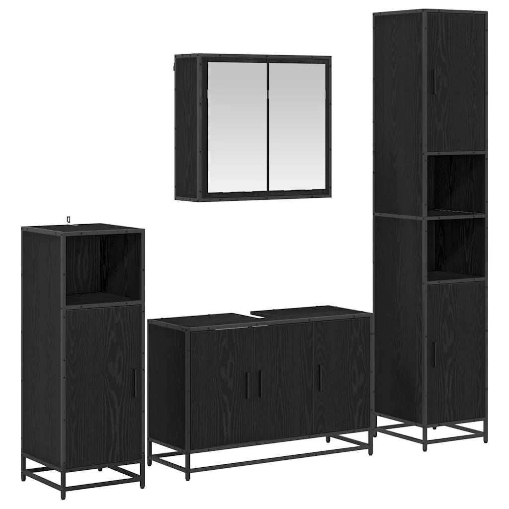Set di mobili per il bagno 4 pcs Rovere Nero Legno multistrato