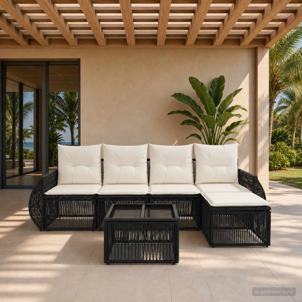 Set Divano da Giardino 6 pz Nero e Bianco Crema polyrattan 3435406