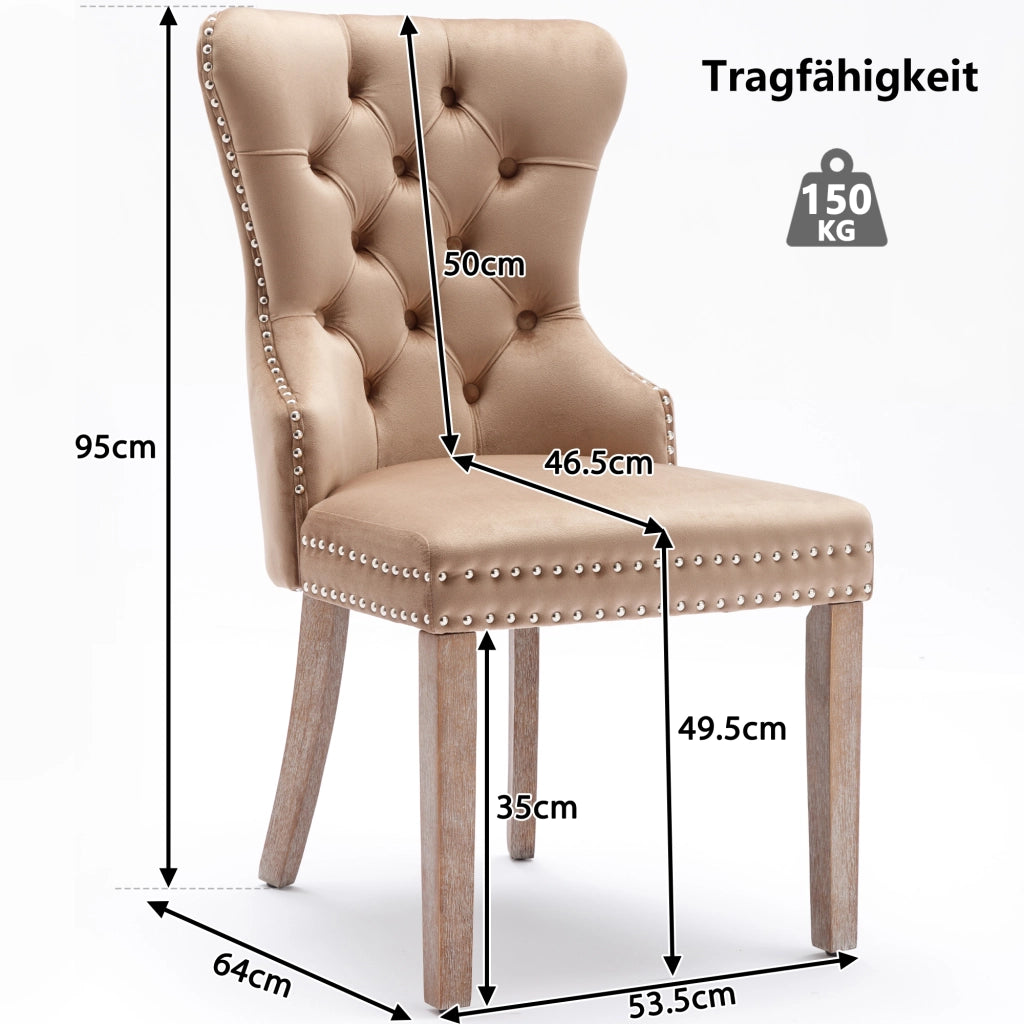 Sedie da Pranzo Imbottite in Velluto ¨C MINIMAL ¨C Set 2 Pezzi, Gambe in Legno Massello, Marrone